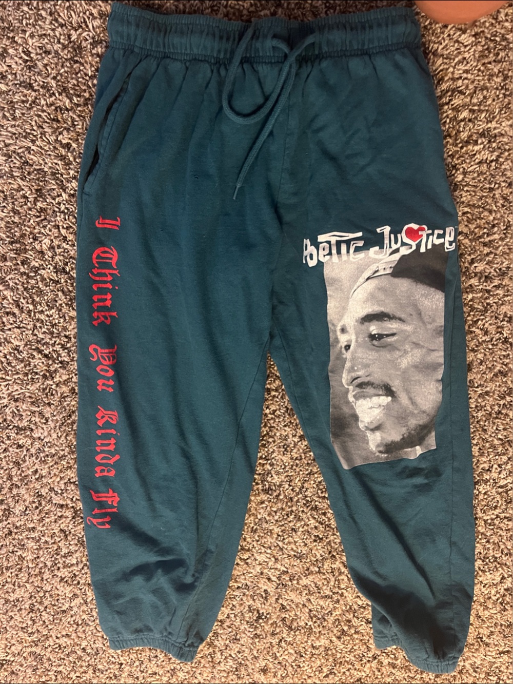 Justice Teal Track Joggers with Red Side Script & Graphic